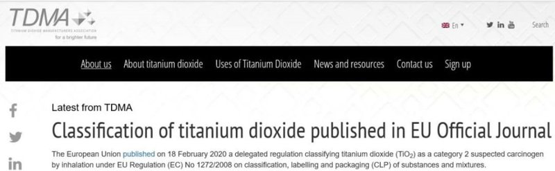 定了！欧盟正式宣布钛白粉为疑似致癌物