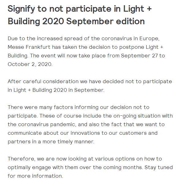 昕诺飞决定不参加9月的法兰克福照明展