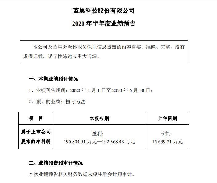 欧菲、蓝思、劲拓、同兴达半年报业绩预告来了：最高预增25倍，最低2倍