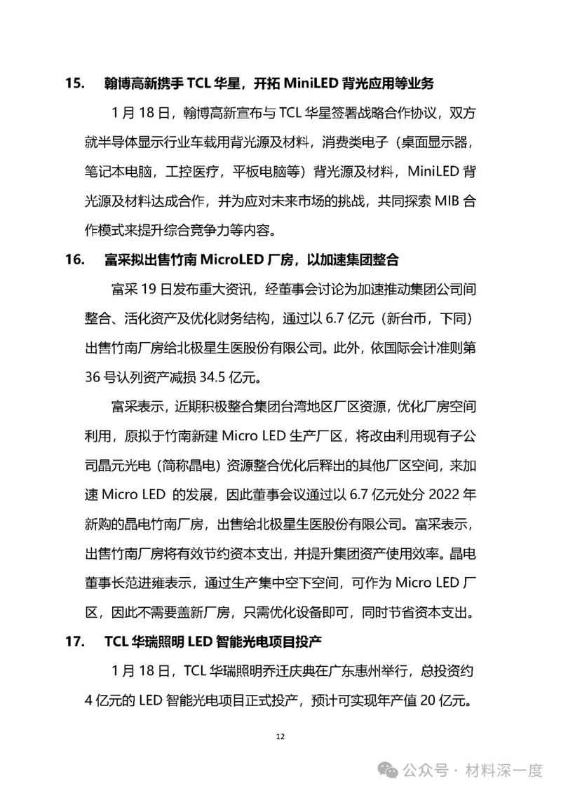 材料深一度|2024年1月份LED产业信息简报