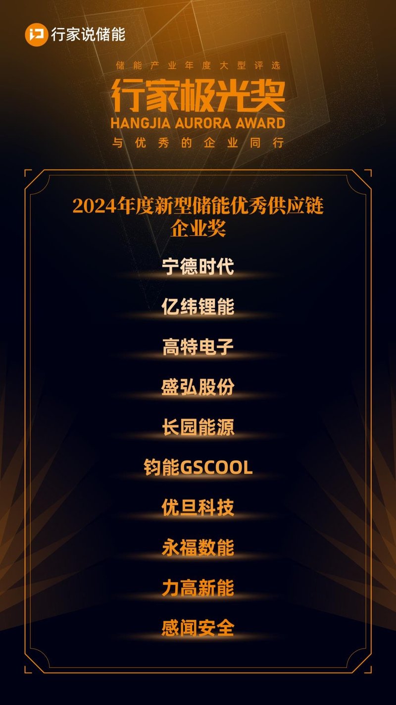 重磅！2024年储能行家极光奖10大奖项公布